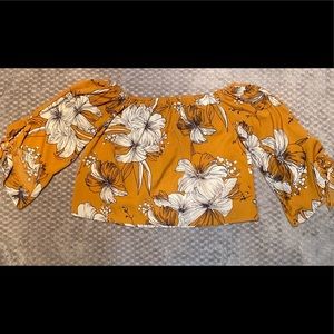 Shein mustard yellow floral off the shoulder top size small